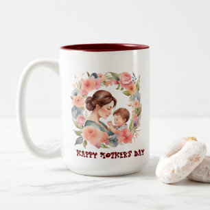 Caneca De Café Em Dois Tons Dia de as mães Mug Watercolor Style Mug Para Mãe