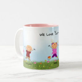 Caneca De Café Em Dois Tons Dia de as mães Stick Kids 2 Boys 1 Girl Mug
