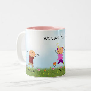 Caneca De Café Em Dois Tons Dia de as mães Stick Kids 2 Boys 1 Girl Mug