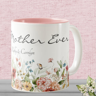 Caneca De Café Em Dois Tons Dia de as mães Watercolor Floral 11oz
