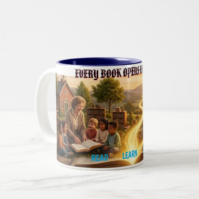 Caneca De Café Em Dois Tons Dia de Leitura da Literacia (Frente Esquerda)