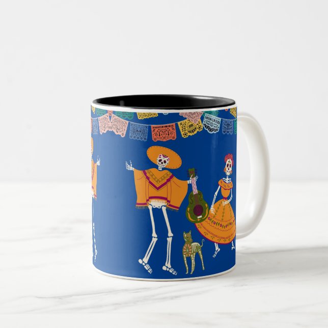 Caneca De Café Em Dois Tons Dia De Los Muertos Skeletons (Frente Esquerda)