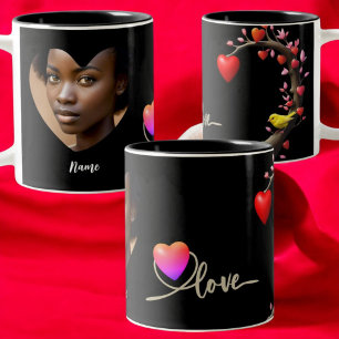 Caneca De Café Em Dois Tons Dia de os namorados com ave canária