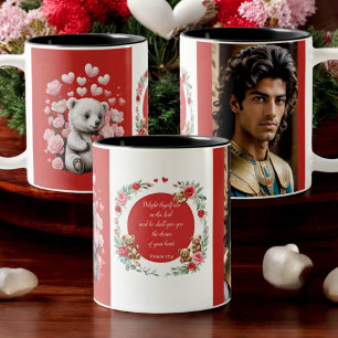 Caneca De Café Em Dois Tons Dia de os namorados com Urso Rico