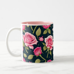 Caneca De Café Em Dois Tons Dia de os namorados De Padrão Ininterrupto De rosa