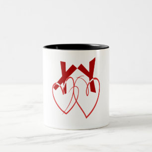 Caneca De Café Em Dois Tons Dia de os namorados dois corações vermelhos bonito