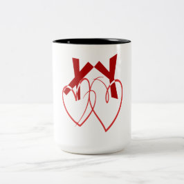 Caneca De Café Em Dois Tons Dia de os namorados dois corações vermelhos bonito