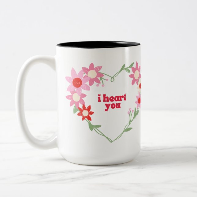 Caneca De Café Em Dois Tons Dia de os namorados floral bonito (Esquerda)
