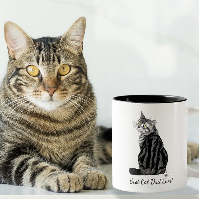 Caneca De Café Em Dois Tons Dia de os pais Silver Tabby (Criador carregado)