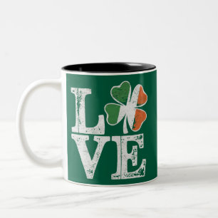 Caneca De Café Em Dois Tons Dia de São Patrício Amor Sortudo Trevo Verde Irlan