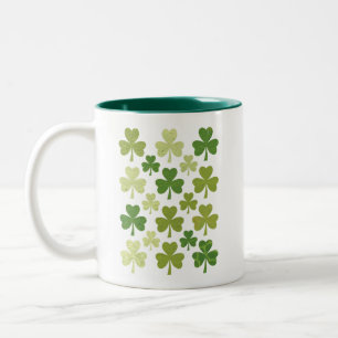 Caneca De Café Em Dois Tons Dia de São Patrício Coração Trevo Sortudo Shamrock