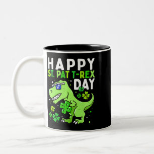 Caneca De Café Em Dois Tons Dia de São Patrício Dinossaur Shamrock Leprechaun