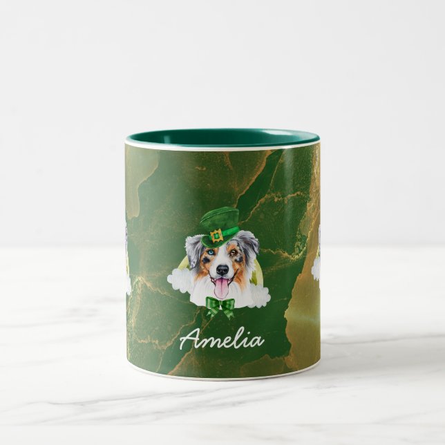 Caneca De Café Em Dois Tons Dia de São Patrício Dourado com Australian Shepher (Centro)