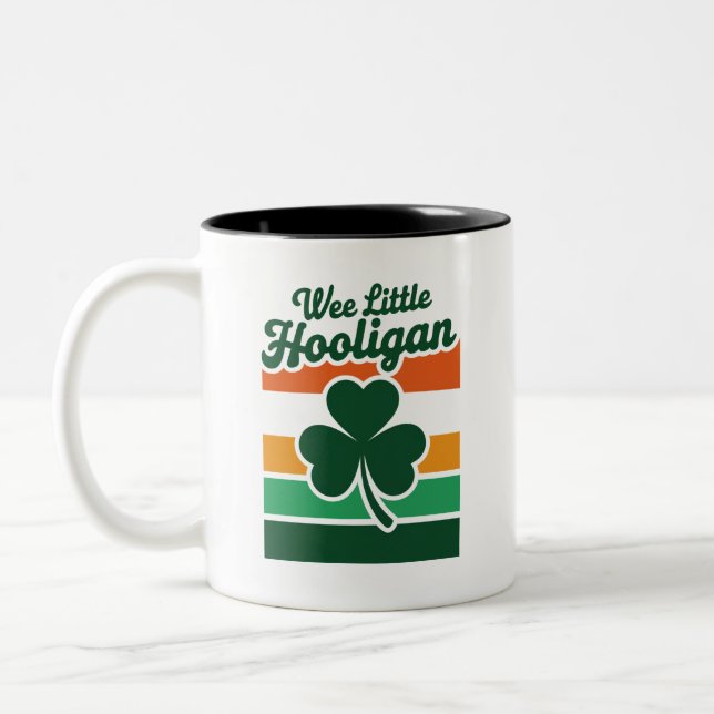 Caneca De Café Em Dois Tons Dia de São Patrício Wee Little Hooligan Engraçado (Esquerda)