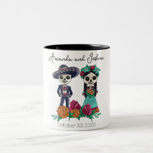 Caneca De Café Em Dois Tons Dia dos Mortos Açúcar Crânios Esqueletos