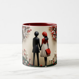 Caneca De Café Em Dois Tons Dia dos Namorados Casal Romântico Silhueta Amor