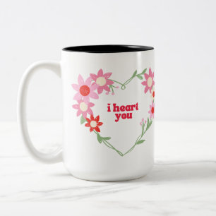Caneca De Café Em Dois Tons Dia dos Namorados coração floral fofo