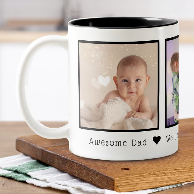 Caneca De Café Em Dois Tons Dia dos Pais 3 Fotos Personalizadas (Father's Day 3 Photos Personalized Two-Tone Coffee Mug)