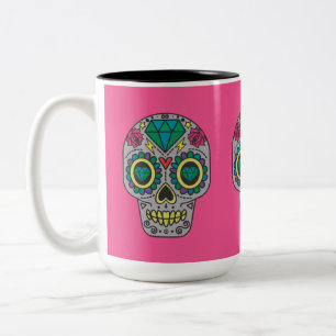 Caneca De Café Em Dois Tons Dia dos Rosas Mortos e Crânios Cristais a Rosa