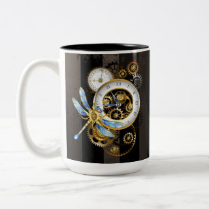 Caneca De Café Em Dois Tons Dials Steampunk com Dragonfly