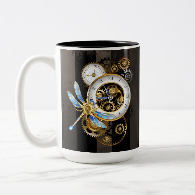 Caneca De Café Em Dois Tons Dials Steampunk com Dragonfly (Esquerda)