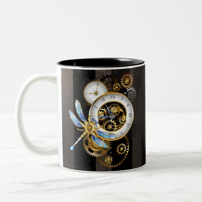 Caneca De Café Em Dois Tons Dials Steampunk com Dragonfly (Esquerda)
