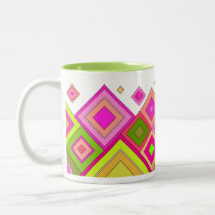 Caneca De Café Em Dois Tons Diamantes Modernos Retro Rosa