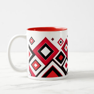 Caneca De Café Em Dois Tons Diamantes Modernos Vermelho-Preto