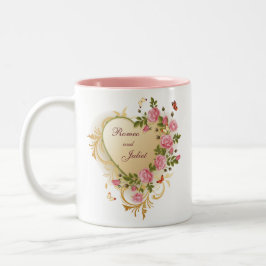 Caneca De Café Em Dois Tons Dias de os namorados - Dourado Coração com Rosas