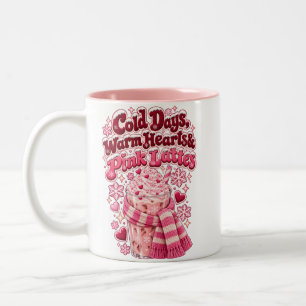 Caneca De Café Em Dois Tons Dias Frios Corações Quentes Lattes Rosa Natal