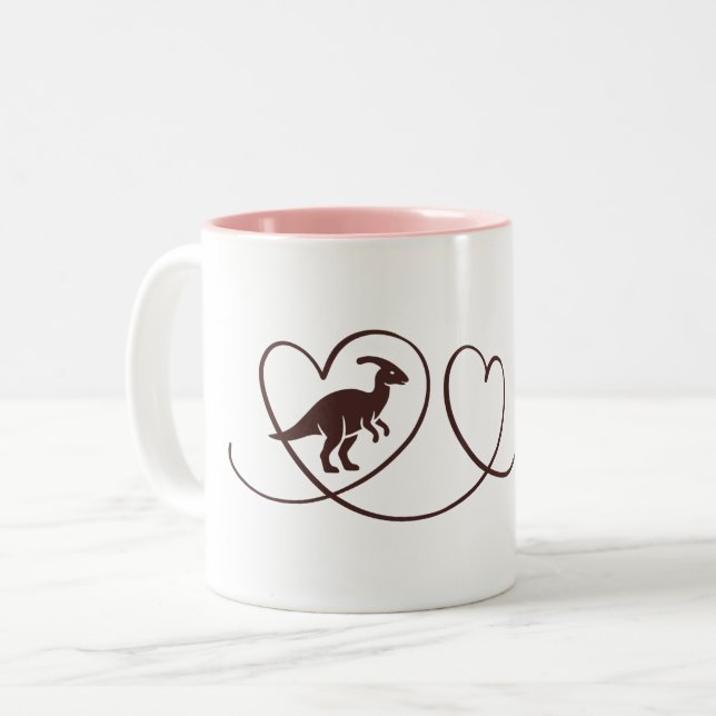 Caneca De Café Em Dois Tons Dino Liebe – Herzlinien Parasaurolophus (Frente Esquerda)