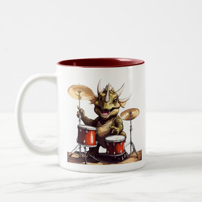 Caneca De Café Em Dois Tons Dino-mite Drummer Kid's Mug (Esquerda)