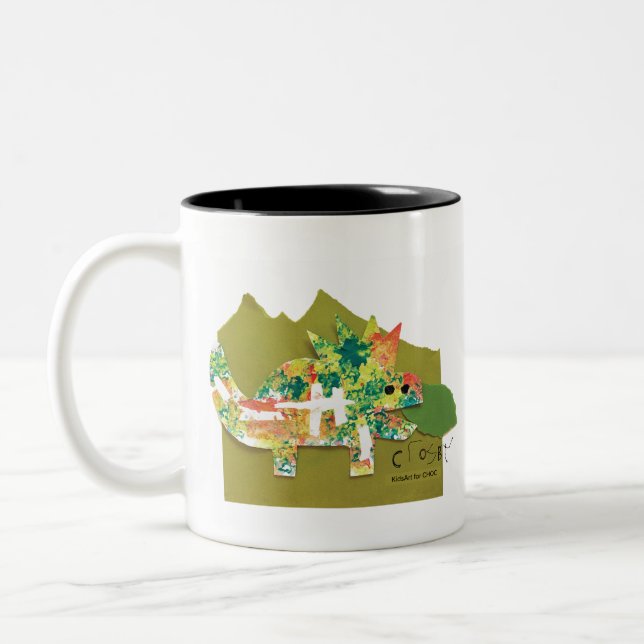 Caneca De Café Em Dois Tons Dino Roar - Arte infantil para COC (Esquerda)