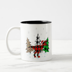 Caneca De Café Em Dois Tons Dinosaur Xmas Tree Buffalo Plaid Trex Dinosaur Chr