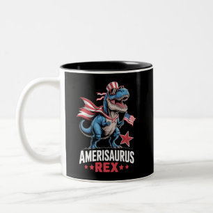 Caneca De Café Em Dois Tons Dinossauro 4 de Julho Amerisaurus T Rex Engraçado
