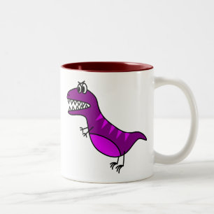 Caneca De Café Em Dois Tons Dinossauro de desenho animado, engraçado e roxo, b