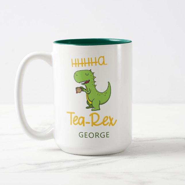 Caneca De Café Em Dois Tons Dinossauro Engraçado Tea Rex Tyrannosaurus Birthda (Esquerda)