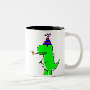 Caneca De Café Em Dois Tons Dinossauro Feliz de Aniversário