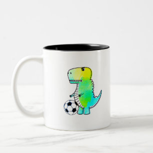 Caneca De Café Em Dois Tons Dinossauro Gelado Adora Futebol Aquarela