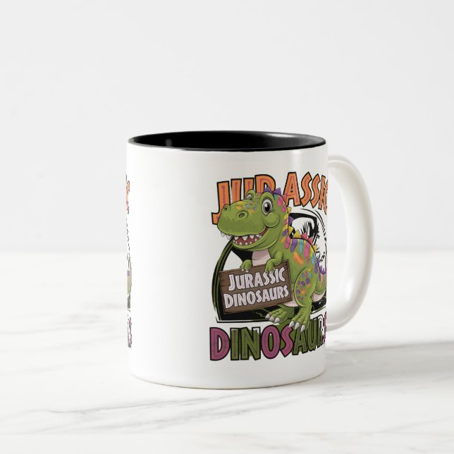Caneca De Café Em Dois Tons dinossauro jurássico (Frente Esquerda)