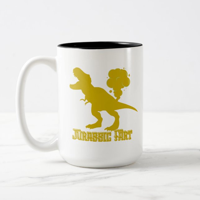 Caneca De Café Em Dois Tons Dinossauro peido engraçado (Esquerda)