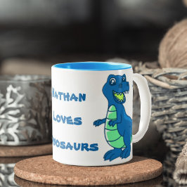 Caneca De Café Em Dois Tons Dinossauro Simples, Branco, Pata Azul