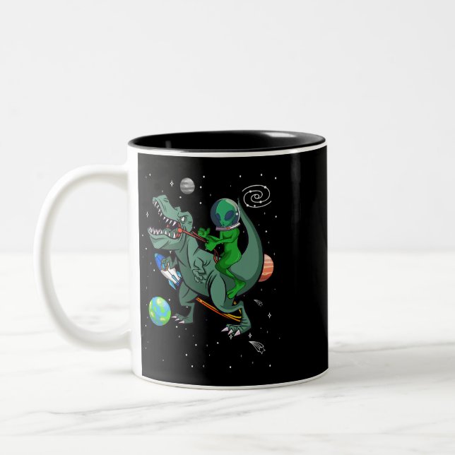 Caneca De Café Em Dois Tons Dinossauro TRex na Alienígena do Astronauta Espaci (Esquerda)