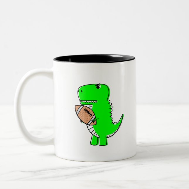 Caneca De Café Em Dois Tons Dinossauro Verde Adora Futebol (Esquerda)