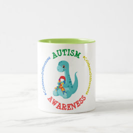 Caneca De Café Em Dois Tons Dinossauros da Consciência Autismo