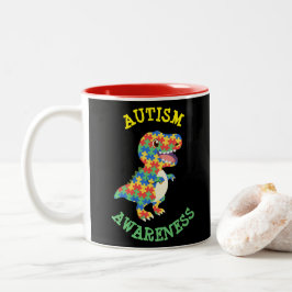 Caneca De Café Em Dois Tons Dinossauros da Consciência Autismo