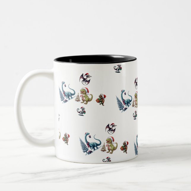 Caneca De Café Em Dois Tons Dinossauros de Natal bonitos (Esquerda)