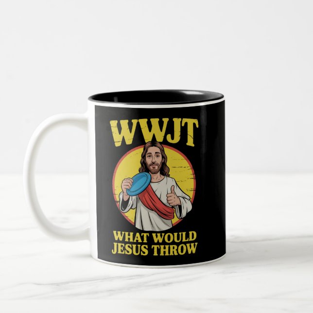 Caneca De Café Em Dois Tons Disc Golf Wwjt What Would Jesus Throw Frisbee  (Esquerda)