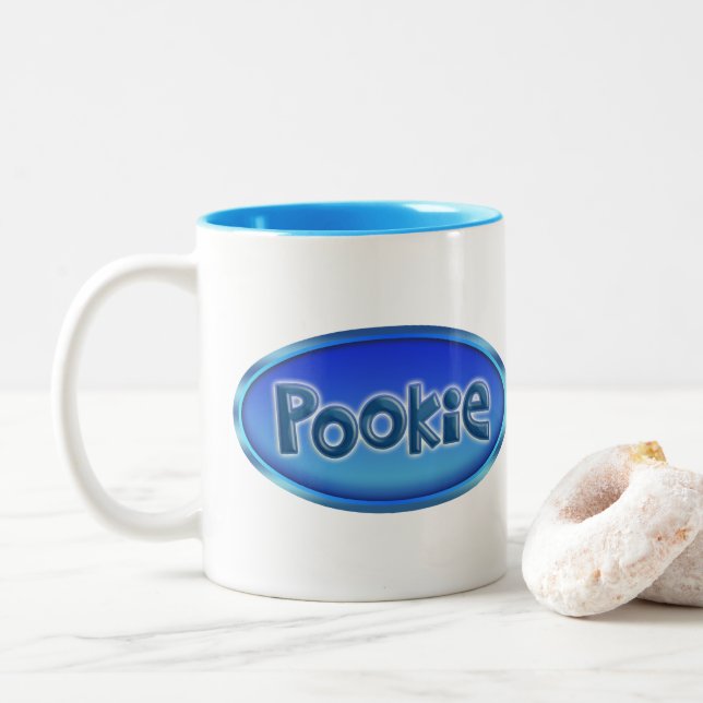 Caneca De Café Em Dois Tons Distintivo "POOKIE" (Com Donut)