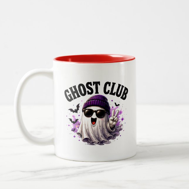 Caneca De Café Em Dois Tons 🎃 Dito de Halloween de Fantasma Fofo 👻 (Esquerda)